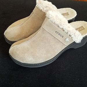 Suede Crocs clogs